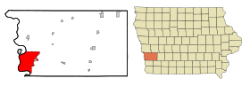 Pottawattamie County Iowa Incorporated and Unincorporated areas Council Bluffs Highlighted.svg