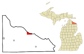 Presque Isle County Michigan Incorporated and Unincorporated areas Rogers City Highlighted.svg