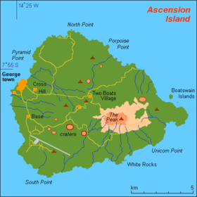 Carte de l'île de l'Ascension.