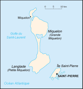 Carte de Saint-Pierre-et-Miquelon avec Grande Miquelon dans le nord.