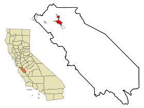 San Benito County California Incorporated and Unincorporated areas Hollister Highlighted.svg