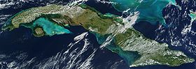 Image satellite de l'île de Cuba.
