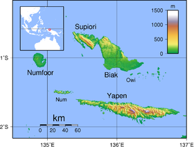 Carte des îles Schouten avec Biak.