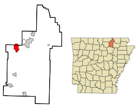 Sharp County Arkansas Incorporated and Unincorporated areas Ash Flat Highlighted.svg