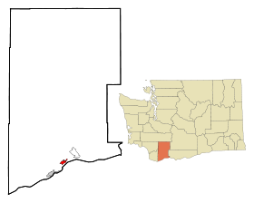 Skamania County Washington Incorporated and Unincorporated areas Stevenson Highlighted.svg