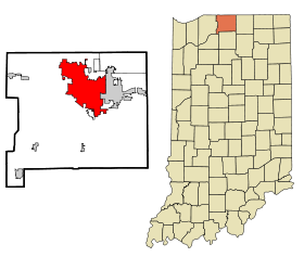 St. Joseph County Indiana Incorporated and Unincorporated areas South Bend Highlighted.svg