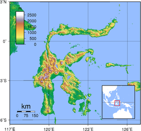 Carte topographique de Sulawesi.