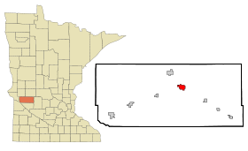 Swift County Minnesota Incorporated and Unincorporated areas Benson Highlighted.svg