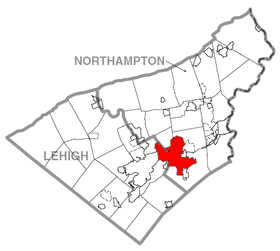 Umístění města Bethlehem v okresech Lehigh a Northampton v Pennsylvánii.png