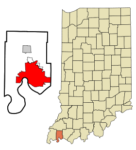 Vanderburgh County Indiana Incorporated and Unincorporated areas Evansville Highlighted.svg