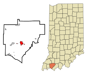 Warrick County Indiana Incorporated and Unincorporated areas Boonville Highlighted.svg