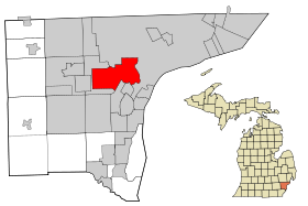Wayne County Michigan Incorporated and Unincorporated areas Dearborn highlighted.svg