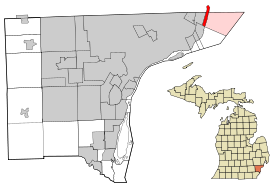Wayne County Michigan Incorporated and Unincorporated areas Grosse Pointe Shores highlighted.svg