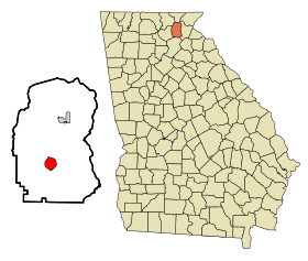 White County Georgia Incorporated and Unincorporated areas Cleveland Highlighted.svg
