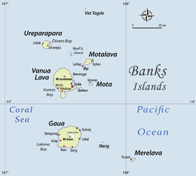 Carte des îles Banks. Merig se trouve entre Gaua et Merelava.