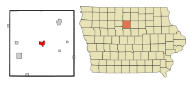 Wright County Iowa Incorporated and Unincorporated areas Clarion Highlighted.svg
