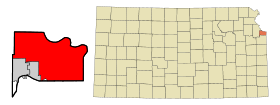 Wyandotte County Kansas Incorporated and Unincorporated areas Kansas City Highlighted.svg
