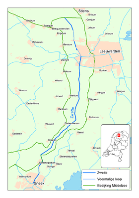 Le parcours de la Swette entre Sneek et Leeuwarden