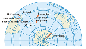 Carte de localisation des Terres australes et antarctiques françaises.