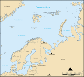 Carte montrant la localisation de la Mer de Barents