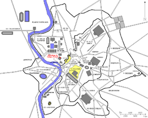 Localisation de la Bibliothèque du Portique d'Octavie dans la Rome antique (en rouge)