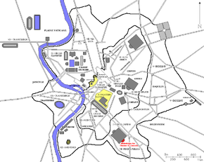 Localisation de la Bibliothèque des Thermes de Caracalla dans la Rome antique (en rouge)