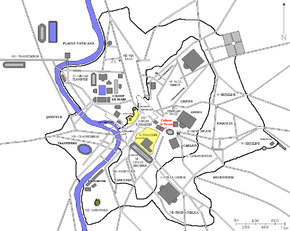 Localisation du Colosse de Néron dans la Rome antique (en rouge)