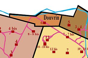 Carte de la concession de Douvrin, entourée des différentes concessions.