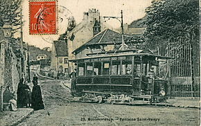 Le tramway, avant 1908, à la Fontaine Saint-Valéry