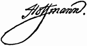 Signature d'Hoffmann, très penchée vers la droite. Le second F est très exagéré.