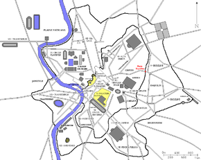 Localisation de la Porte Esquiline dans la Rome antique (en rouge)