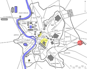 Localisation du Sessorium dans la Rome Antique (en rouge)
