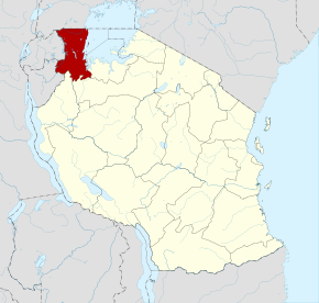 Localisation de la région de Kagera (en rouge) à l'intérieur de la Tanzanie