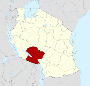 Localisation de la région de Mbeya (en rouge) à l'intérieur de la Tanzanie