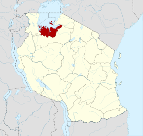 Localisation de la région de Mwanza (en rouge) à l'intérieur de la Tanzanie