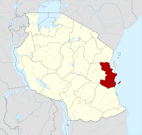 Localisation de la région de Pwani (en rouge) à l'intérieur de la Tanzanie