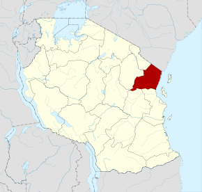 Localisation de la région de Tanga (en rouge) à l'intérieur de la Tanzanie