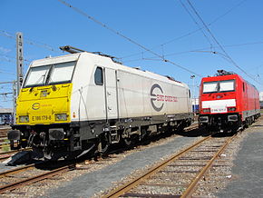 La E 186 179 d'ECR et la E 186 323 de la DB à Hendaye (07/09/2010).