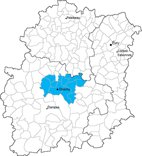 Situation du canton d’Étréchy dans le département Essonne