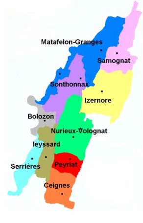 Situation du canton d'Izernore dans le département Ain