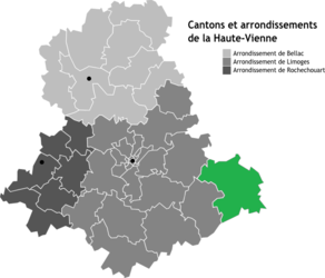 Situation du canton d'Eymoutiers dans le département Haute-Vienne