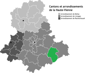 Situation du canton de Châteauneuf-la-Forêt dans le département Haute-Vienne