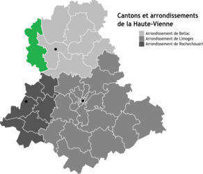 Situation du canton de Mézières-sur-Issoire dans le département Haute-Vienne