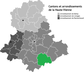 Situation du canton de Saint-Germain-les-Belles dans le département Haute-Vienne