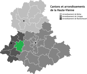 Situation du canton de Saint-Laurent-sur-Gorre dans le département Haute-Vienne