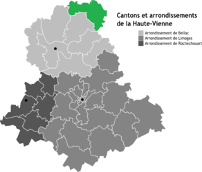 Situation du canton de Saint-Sulpice-les-Feuilles dans le département Haute-Vienne