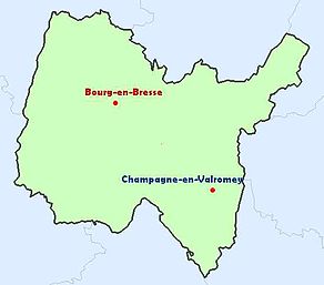 Situation du canton de Champagne-en-Valromey dans le département Ain