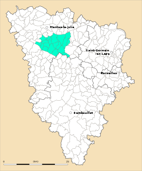 Situation du canton de Guerville dans le département Yvelines