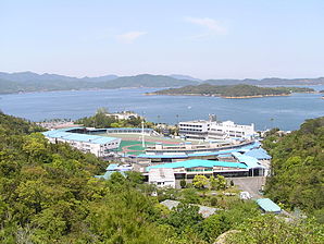 The Tamano cycle race place is faced from the distance.JPG