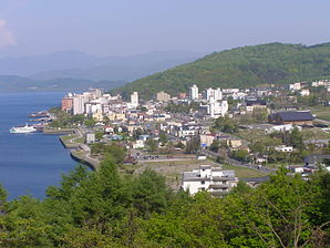 View of Tōyako-onsen town.JPG